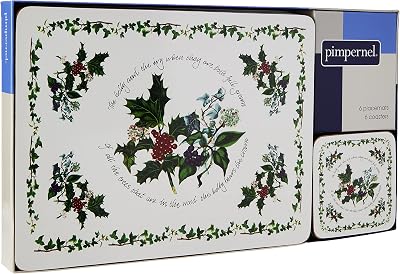 Pimpernel Set of 6 Placemats & Coasters The Holly and The Ivy Floral Heat