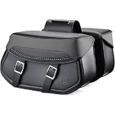 KEMIMOTO Synthetic Leather Motorcycle Saddlebags Throw Over Saddle Bags | Universal, Black 30L (15Lx2), Inner Net Pocket, Compatible with Sportster Dyna Softail Touring Models Vstar Shadow Wide Glide
