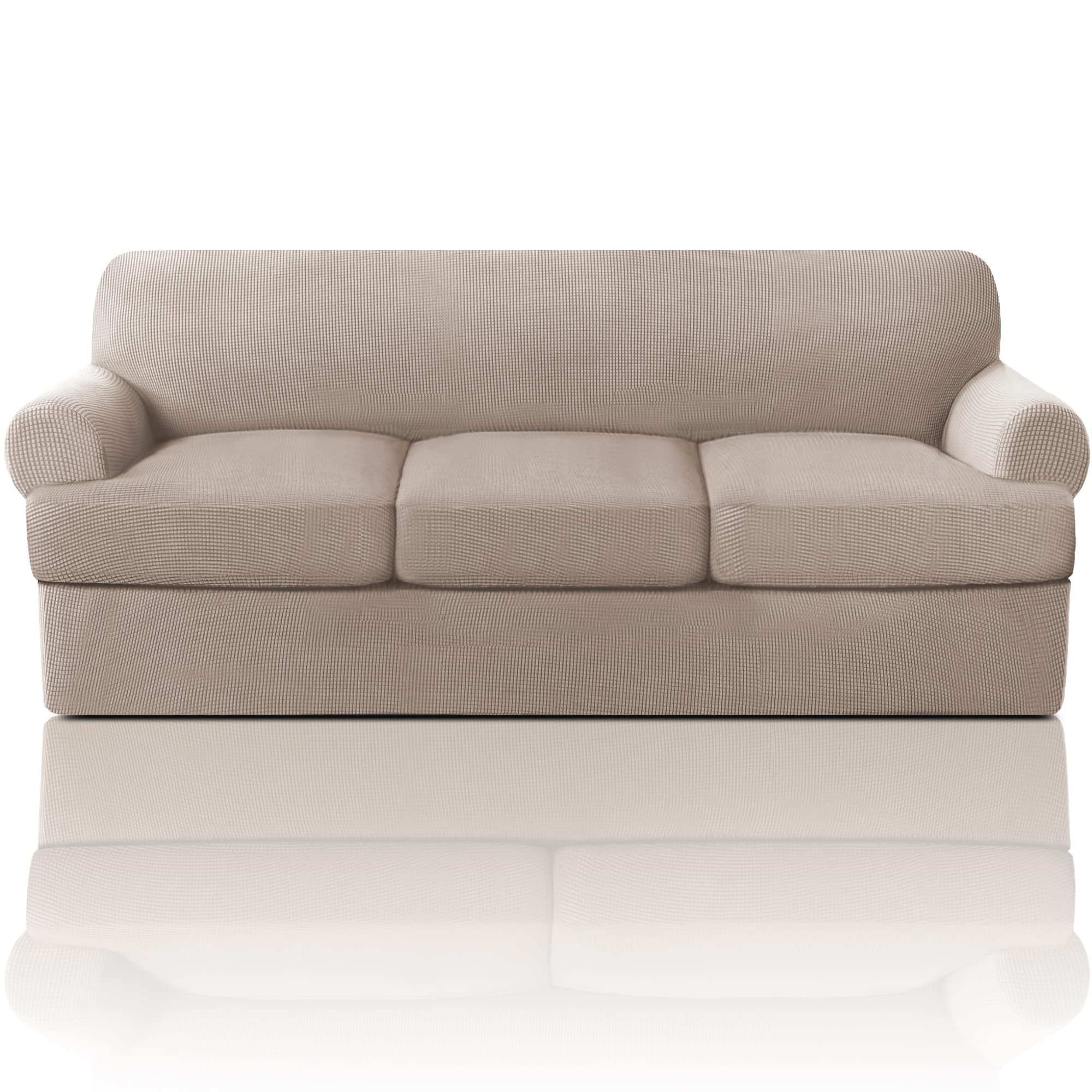 Photo 1 of PrinceDeco T Cushion Sofa Slipcover 4 Pieces Sofa Covers for T Cushion Couch Soft Sofa Slip Covers Furniture Protector with 3 Individual T Shape Seat Covers Width Up to 88 Inch, Sand