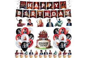 JMYUJX 50pcs Stranger season 5 Things Party Supplies Birthday Decorations Set Include Banner, Balloonss, Hanging Swirls, Cake Cupcake Toppers for Boys Girls Theme Party (Stranger season 5 Things)