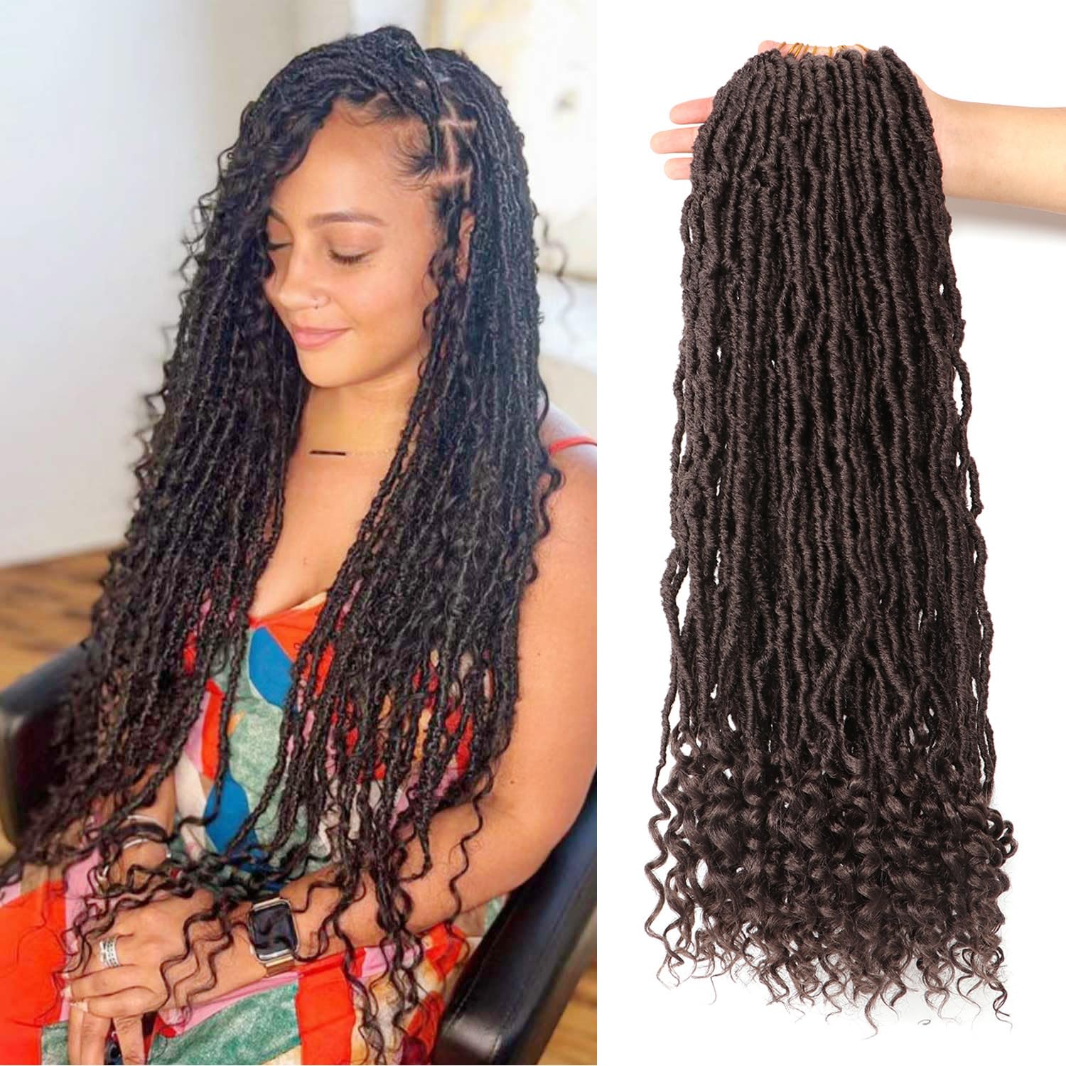 Faux Locs Crochet Hair-Soft Locs Crochet Braids Hair Extensions Goddess Braids Extensions Hair (#4, 24Inch (Pack of 8) curly end) — image 1