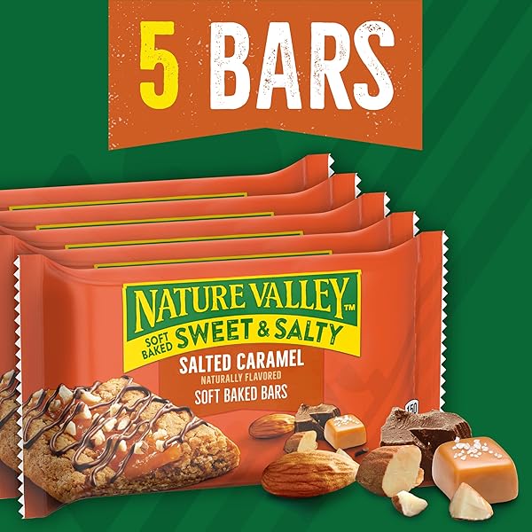 NATURE VALLEY SOFT BAKED SWEET AND SALTY BARS, SALTED CARAMEL, MADE WITH WHOLE GRAIN, 5 BARS, 6.2 OZ