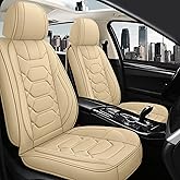 Pariitadin Leather Car Seat Covers Front Pair, Waterproof Breathable Faux Leather Automotive Seat Covers for Cars, Non-Slip Car Interior Covers Universal Fit Most Cars Sedans Trucks SUVs, Beige
