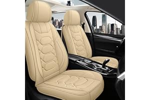 Pariitadin Leather Car Seat Covers Front Pair, Waterproof Breathable Faux Leather Automotive Seat Covers for Cars, Non-Slip Car Interior Covers Universal Fit Most Cars Sedans Trucks SUVs, Beige