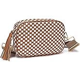 AMZFROG Small Checkered Crossbody Bag for Womenl Cute Vegan Leather Purses Trendy Shoulder Handbags Wide Strap