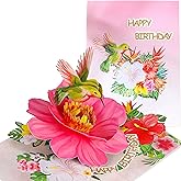 Hummingbird Pop Up Birthday Cards for Women, Beautiful Hummingbird on Flowers, Elegant, Floral 3D Happy Birthday Greeting Cards, Ideal Gift for Mom, Sister, Her, Grandma, Aunt, Daughter, Stepmother