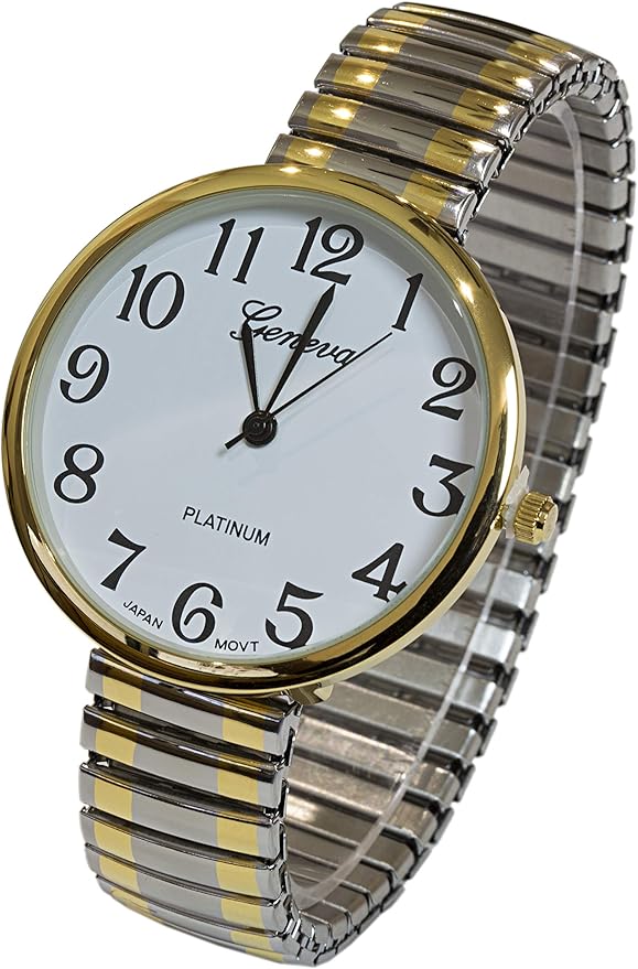 2Tone Large Face Geneva Stretch Band Women's Watch Blekon