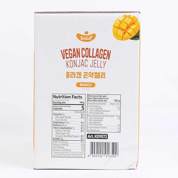 DELIEF VEGAN COLLAGEN KONJAC JELLY (MANGO FLAVOR) 120G X 10 PACKS – LOW-CALORIE FRUIT GEL SNACK, GLUTEN-FREE, PLANT-BASED, 7 KCAL PER POUCH