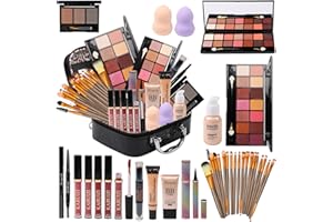 KARUIZI All in One Makeup Kit Full Kit Multipurpose Essential with Eyeshadow Palette,Lip Gloss,Foundation,Mascara,Eyebrow Pencil,Eyeliner,Contour Stick,Makeup Brushes,Cosmetic Bag Makeup Set for Women (DA112)