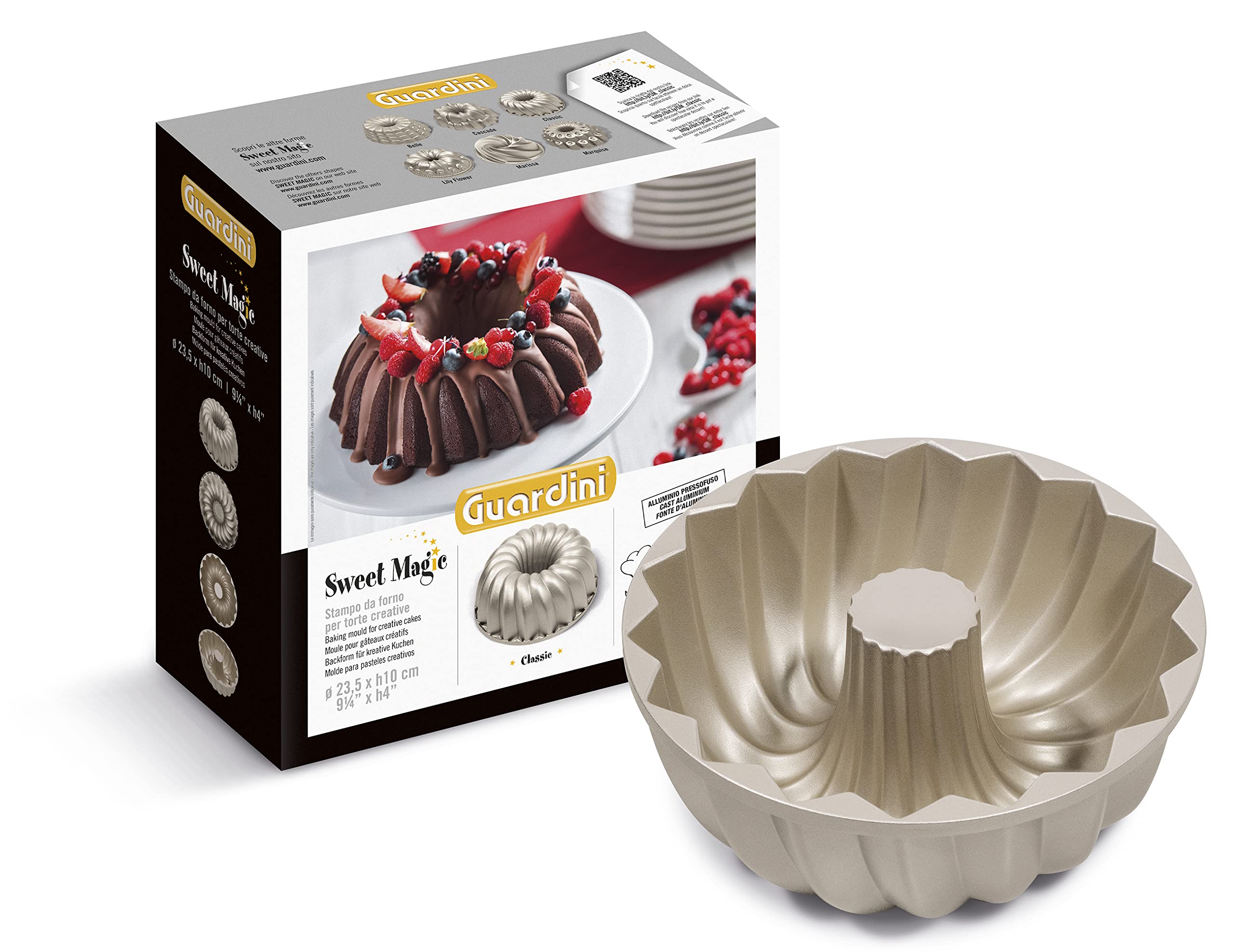 Guardini Sweet Magic Classic 23.5 cm Cake Maker Mould, Die Cast Aluminium, Silver/Champagne
