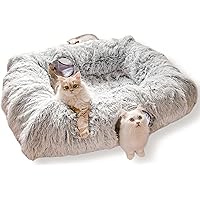 XxingSheep 4 Cave Shuttled XL Cat Tunnel Bed for Indoor Cats Peekaboo Toy Donut with Warm Mat