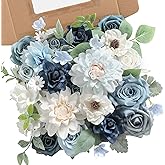 rongflower Blue Artificial Flowers Combo Box Set Silk Flowers Fake Rose for DIY Floral Arrangements Wedding Bouquets Centerpieces Baby Shower Party Home Decorations