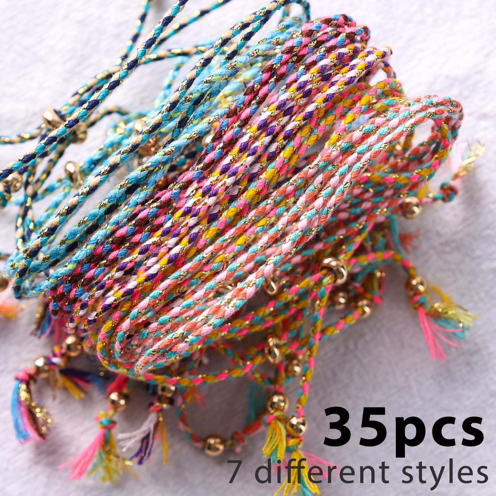 LOVEINUSA 35PCS Woven Wrap Friendship Bracelets, Adjustable Colorful Friendship Bracelets Nepal Style Woven Bracelets Braided Friendship Bracelets for Women Men and Teens Handmade