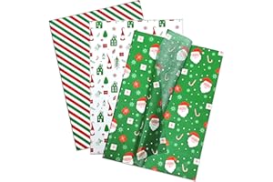 LIAPAWPAW 30 Sheets Christmas Tissue Paper - Vintage Red and Green for Gift Bags, Packaging, Craft - Cute Santa Gnome Xmas Gift Wrap for Holiday New Year Party Decor, 20x14in