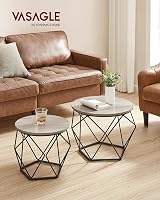 VASAGLE Round Coffee Table Set of 2 Industrial Grey-Beige Black Steel Tray view 2