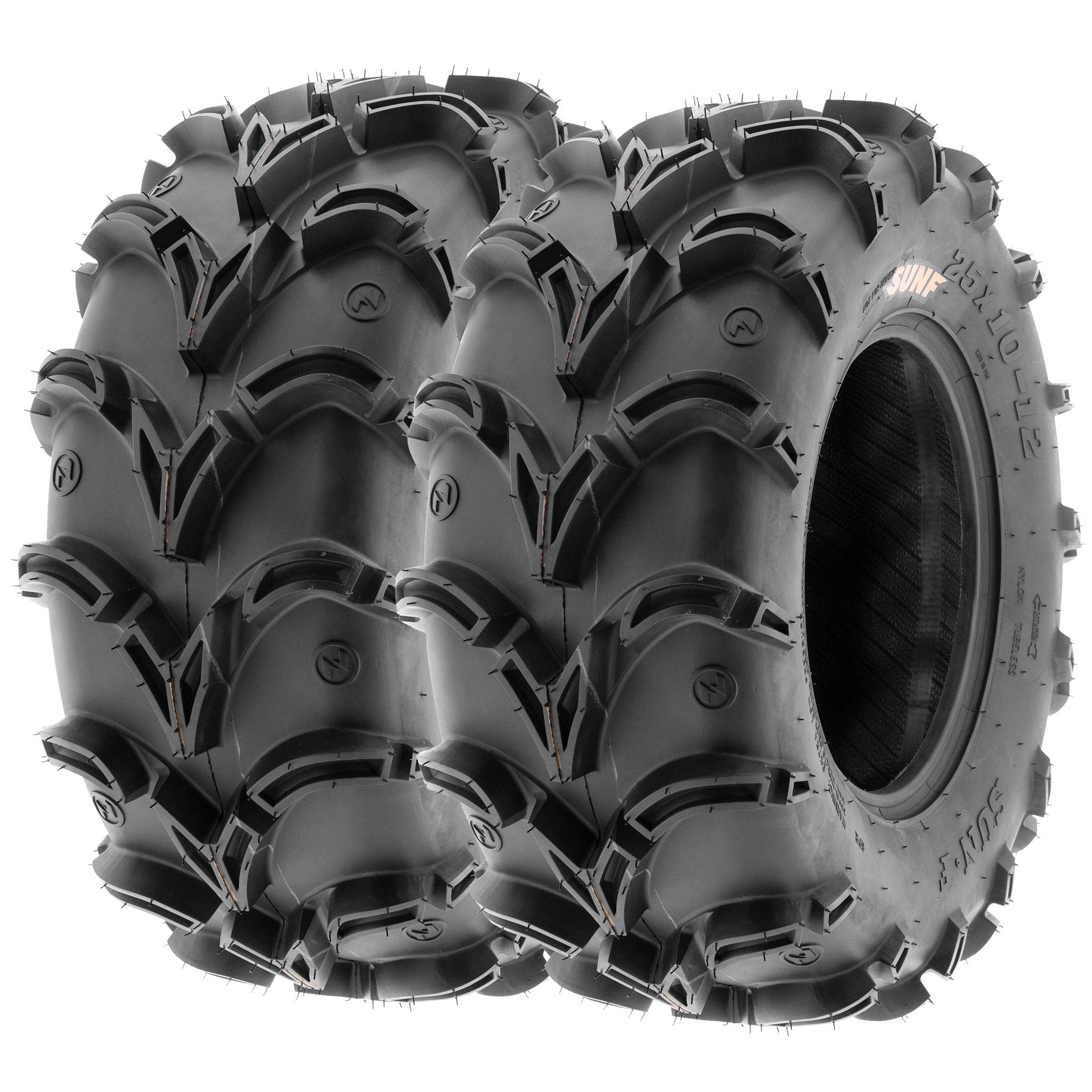 Pair of 2 SunF A050 AT 28x12-12 ATV UTV Deep Mud Terrain Tires, 6 PR, Tubeless