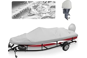 YimSting Bass Boat Cover 16-18.5 ft, 900D Heavy Duty Waterproof Winter Boat Cover with Motor Cover & 11 Reinforced Straps, Fits 16 17 18 ft Foot Bass Tracker, V-Hull, Runabout and Fishing Boat, Gray