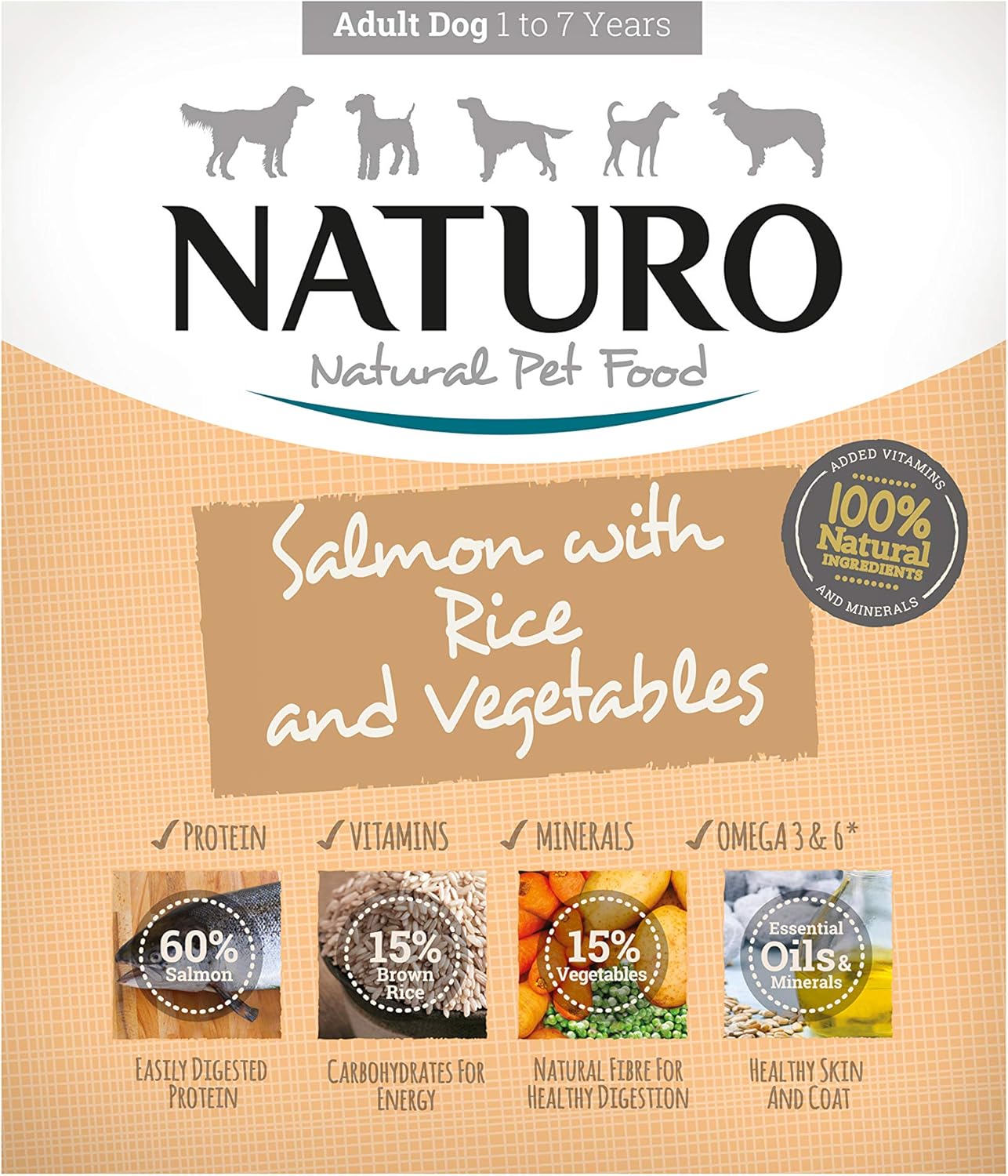 Salmon & Rice with Vegetables Wet Food for Adult Dogs Trays 400g x 7, 400 g (Pack of 7)