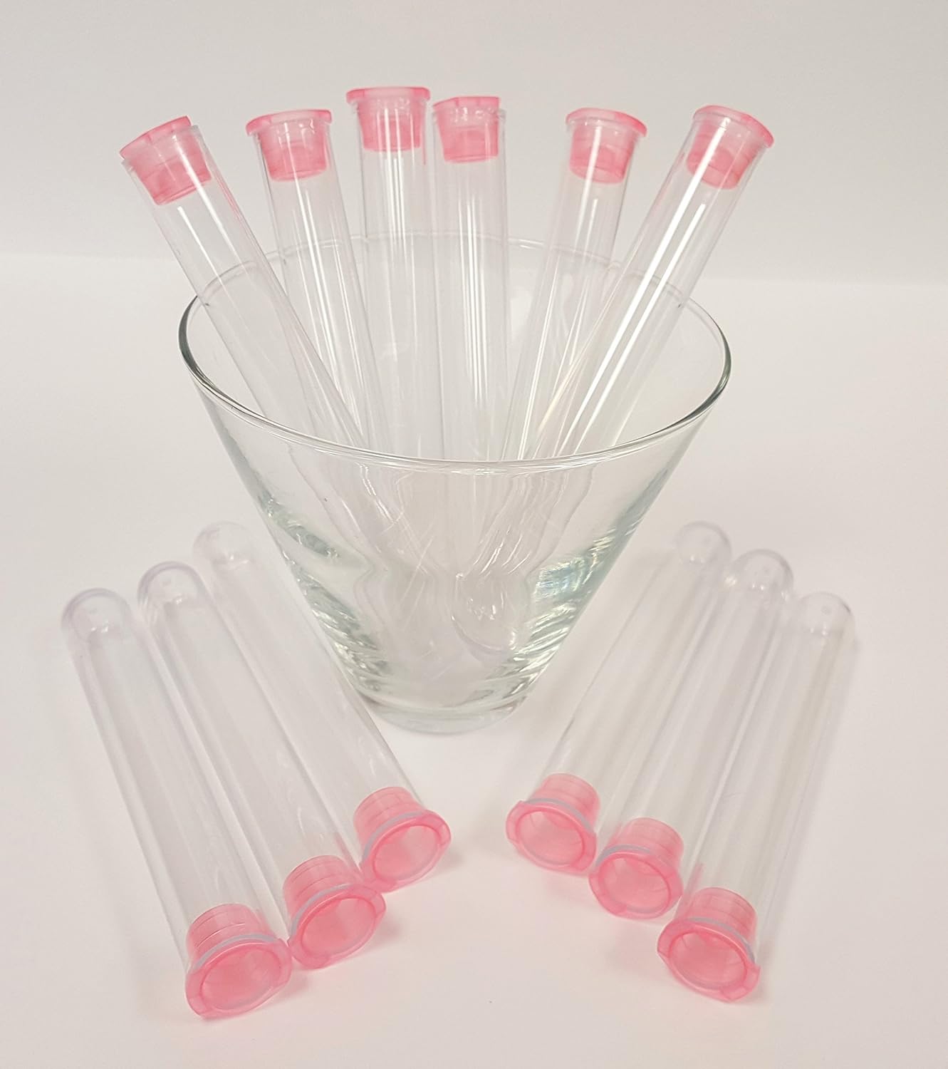 Test Tube Shots, Pack of 48 CLEAR Color Plastic Test Tubes with LIGHT