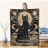 Black Cat Flannel Blanket for Kids & Adults, Tarot Card Cat Throw for Sofa, Couch, Bed - Soft, Warm & Cozy - 60" x 50"