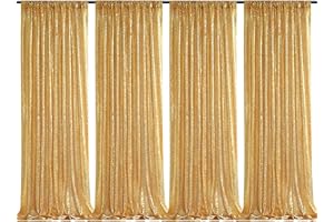 QUEENDREAM Gold Sequin Backdrop Drapes 4 Panels 2FTx8FT Glitter Backdrop Curtains for Wedding Party Stage Decorations