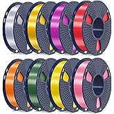 SUNLU 3D Printer Filament Bundle, PLA+ Silk Filament Multicolor 1.75mm, Individually Vacuum Packed, 250G Spool, 8 Rolls, 2kg in Total, Light Gold+Silver+Purple+Red+Orange+Yellow+Pink+Bronze
