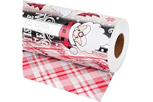 Dlyrroba Reversible Santa Christmas Wrapping Paper Jumbo Roll - Silver Xmas Metallic Foil Gift Wrap with Red & Black Plaid Sa