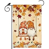 ZAEW Fall Gnomes Swing Maple Leaves Pumpkins Autumn Garden Flag Yard Flag 12x18 Inch Double Sided Small Mini Yard Outdoor Outside Farmhouse Holiday Decoration