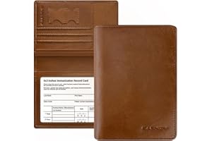 BAPHITY Genuine Leather Passport Holder Wallet Cover for Women and Men,Rfid Travel Wallet Passport Document Holder with Zipper Pocket & Transparent Window - Oil Brown