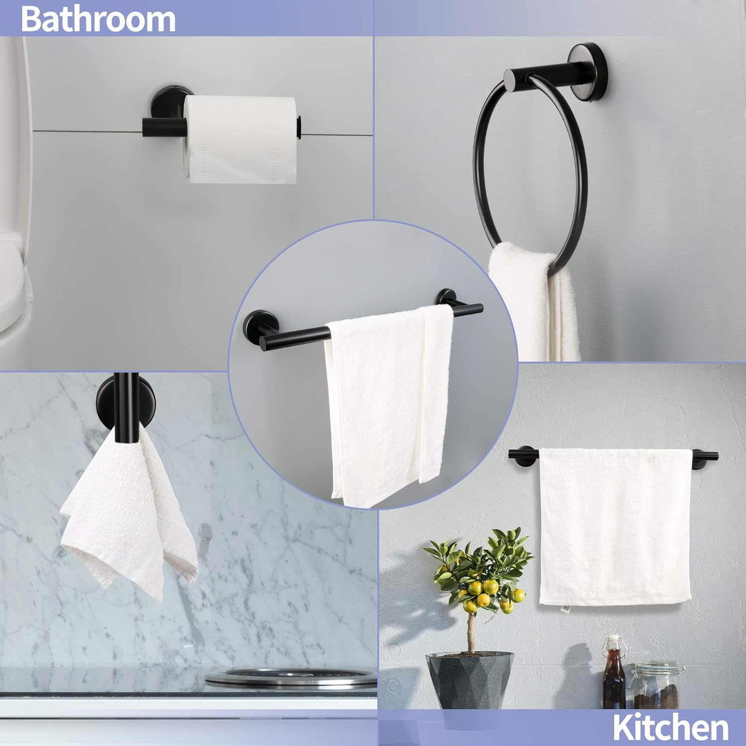 Bathroom Hardware Set, 6 Piece Stainless Steel Bathroom Towel Rack Set Wall Mount Towel Bar Set Include 18" 24" Hand Towel Bar, Toilet Paper Holder,Towel Ring, 2 Hooks: Kitchen & Dining
