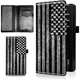 AIRWEE Checkbook Cover,Leather Standard Register Checkbook Case with RFID Blocking - Check Book Cover Wallet for Women Duplicate Check Card Pen Holder,US American Flag