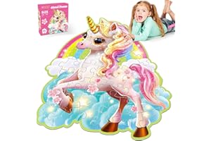 COVSEN Unicorn Floor Puzzles for Kids Ages 4-6 & 3-8, Unicorn Toys for Girls Age 4-6, 45-Piece Blue Cardboard Shimmery Jigsaw Puzzles for Toddler -Christmas, Birthday Gifts Toy for 3 4 5 6 Year Old
