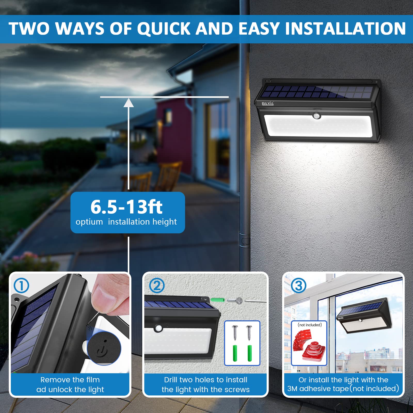 BAXIA TECHNOLOGY Solar Lights Outdoor, Wireless 100 LED Motion Sensor...