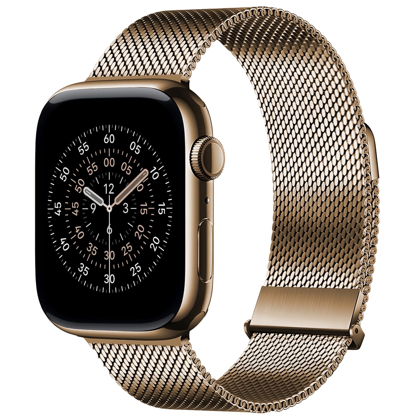 Bestsure Milanese Loop Watch Band Compatible with Apple Watch 38/40/41mm, Metal Stainless Steel Mesh, Dual Magnetic Clasp, for Series 9/8/7/6/5/4/SE/3/2/1, Men & Women,Pink Gold