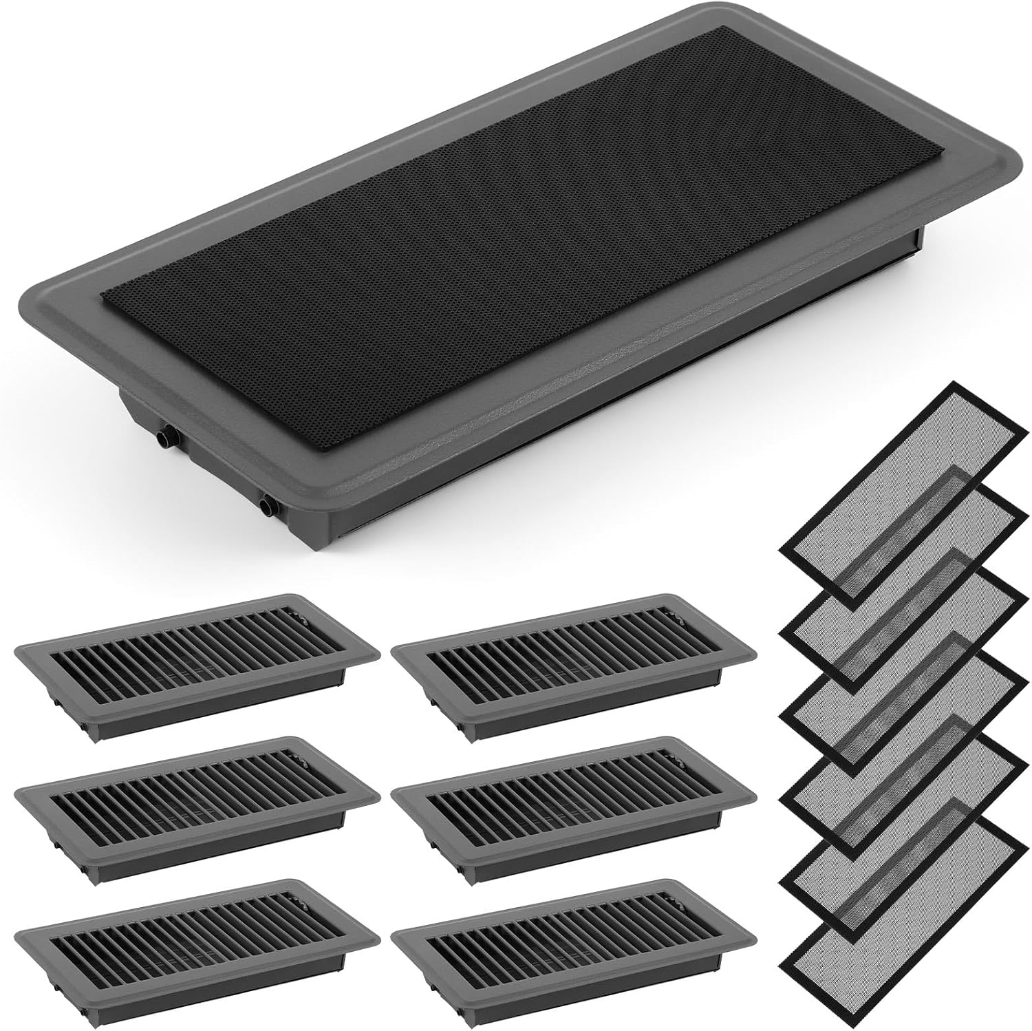 Registers, Grilles & Vents - Therwen 12 Pcs Floor Vent Register with Magnetic Screen Cover Set Including 6 Pcs Steel Floor Register 6 Pcs Floor Vent Cover Mesh Filter for Home Floor Replace (Dark Grey,4