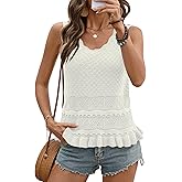 LOMON Sweater Vest Crochet Tops for Women Casual Cute Ruffle Hem Boho Knit Crop Tank Tops Sleeveless