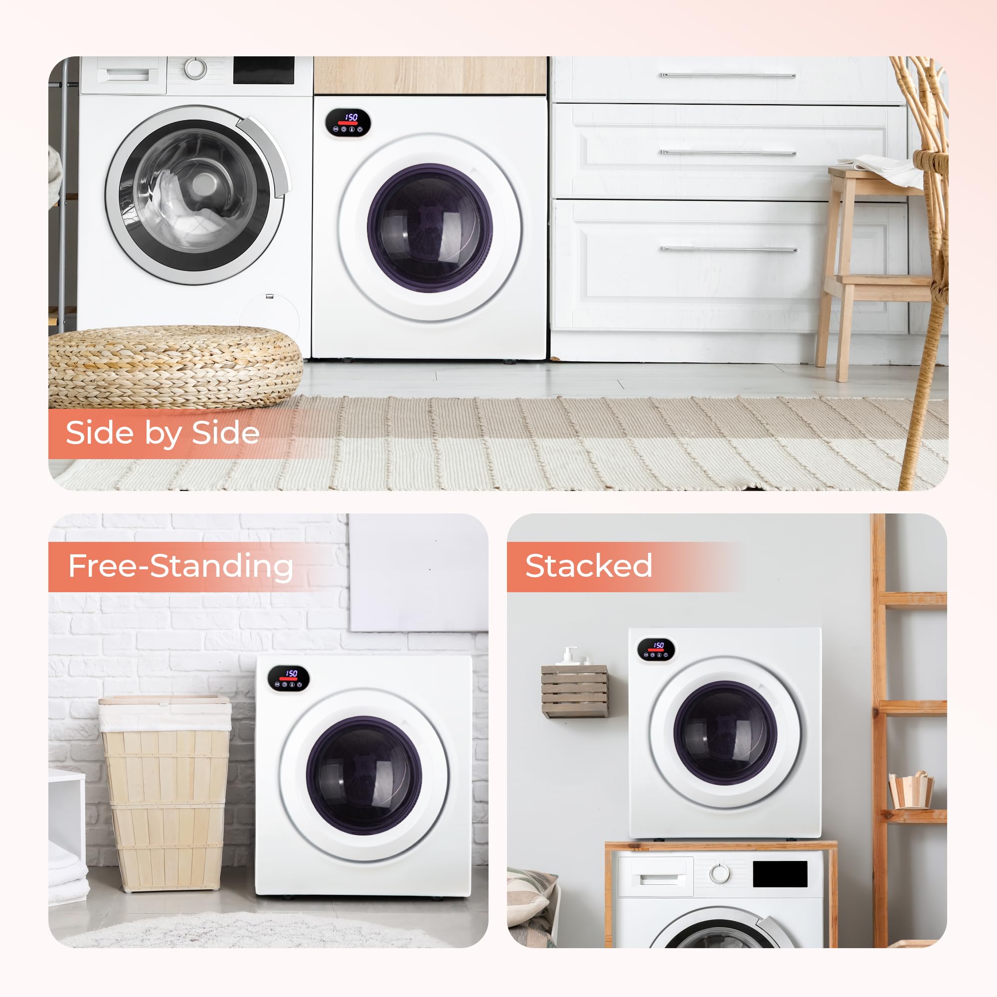 Euhomy Portable Dryer with Exhaust Hose, Four Drying Functions, Dries Up to 9 lbs of Clothes, 1400w Mini Dryer with Stainless Steel Liner, Suitable for Apartments, RVs, Gym