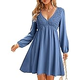 BerryGo Women's Casual Long Sleeve Babydoll Flowy Dress V Neck Swing Party Mini Dress with Pocket for Summer Beach 2025