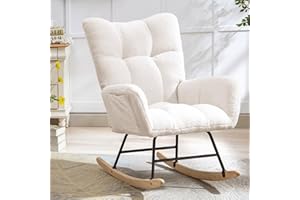 Phore Nursery Rocking Chair Teddy Upholstered Glider Rocker with High Backrest Armchair Comfy Side Modern Rocking Accent Chairs for Living Room, Nursery, Bedroom, Offices (Ivory White)