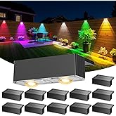 NIORSUN 12 Pack Solar Fence Lights, LED Outdoor Lights, Warm White + RGB, IP45 Waterproof, Black