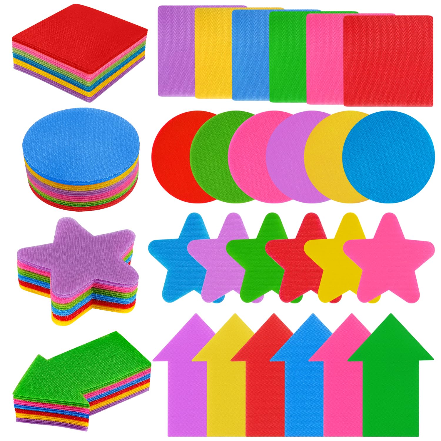 IKAYAS 72 Pcs Carpet Spots Markers - Circles for Classroom Decoration, Teacher Supplies - Dots with Star/Arrow/Circle/Square Styles, 6 Colors