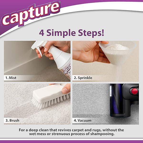 CAPTURE PRE-MIST SOIL RELEASE FOR CARPET DRY CLEANER – CARPET CLEANING PRE SPRAY – LOOSEN JUICE, COFFEE & WINE SPILL AND TOUGH RUG STAINS ELIMINATOR – MULTI-PURPOSE CLEANING ESSENTIALS (24OZ)