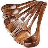 Wooden Spoons for Cooking - 7 Pieces Wooden Kitchen Utensils Set, Smooth Natural Teak Wood Utensil Set, Nonstick Heat-Resistant Cooking Utensils - Lightweight & Sturdy, Wooden Spatula for Cooking