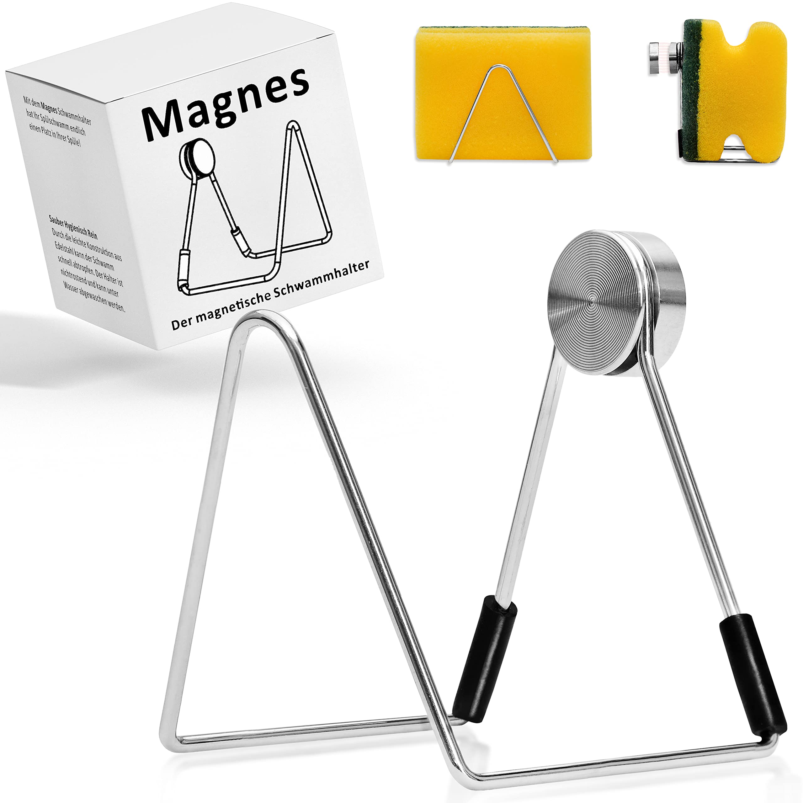 Magnes - The magnetic sponge holder for dishwashing sponges made of stainless steel - dish cloth holder kitchen utensil holder