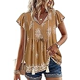 Vivilli Womens Summer Boho Tops Trendy 2026 Ruffle Short Sleeve Peasant Blouses Casual Tie Front Loose Tunic Vacation Clothes
