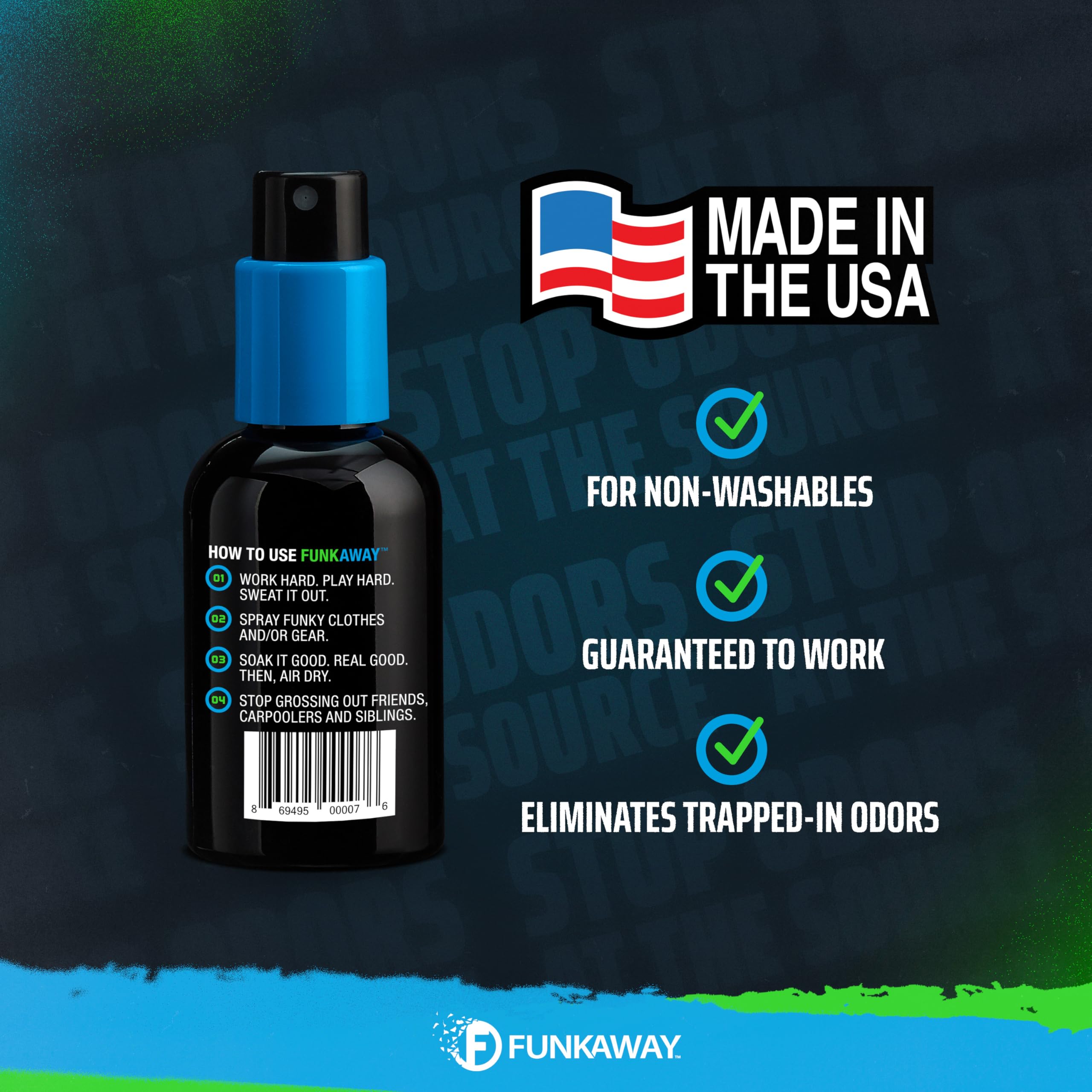 FunkAway Odor Eliminator Spray for Shoes, Clothes and Gear, 3.4 oz., Non-Aerosol; Mini Size for Travel, Ideal for Gym Bag, Purse, Locker or Suitcase