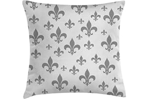 Ambesonne Fleur De Lis Throw Pillow Cushion Cover, Lily Pattern Classic Retro Royal Vintage European Iris Ornamental Art, Decorative Square Accent Pillow Case, 18" X 18", Grey