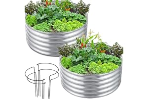 FORTUNO High Round Galvanized Raised Garden Bed Kit Box Dia 3 x H 1.5Ft (2 Pack) Metal Outdoor Flower Bed Steel Patio Ground Planter for Planting Vegetables and Herb, Silver