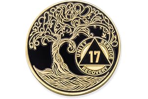 17 Year Sobriety Mint Twisted Tree of Life Gold Plated AA Recovery Medallion/Chip/Token - Black