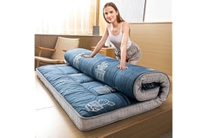 MAXYOYO Grey Cactus Pattern Queen Size Futon Mattress, Quilted Bed Mattress Topper, Extra Thick Folding Sleeping Pad, Breathable Floor Lounger, Guest Bed for Camping, Couch